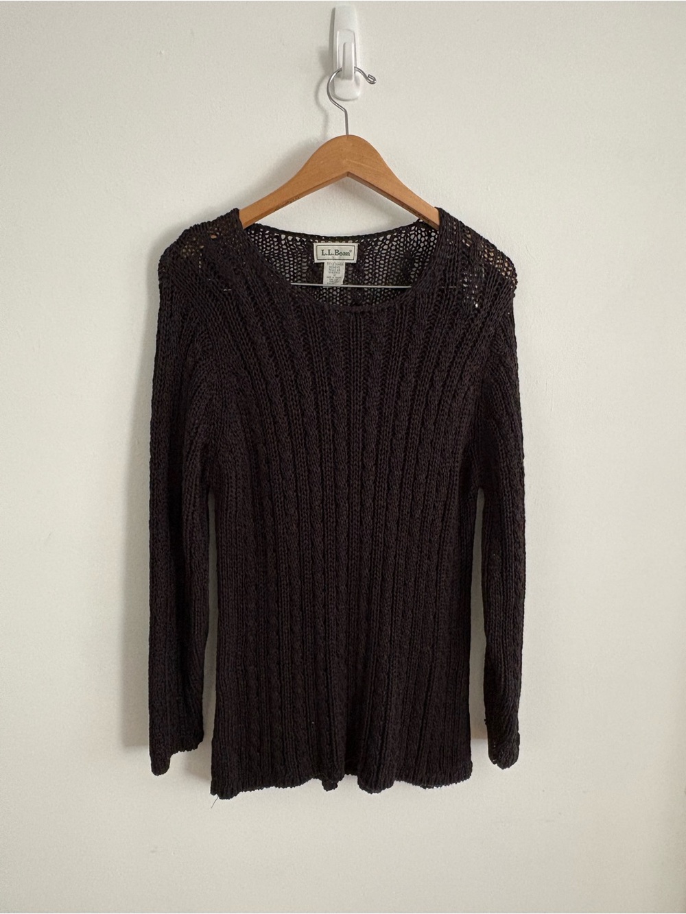 L.L.Bean Brown Open Knit Pullover Sweater Size Medium Lightweight Boho Coastal